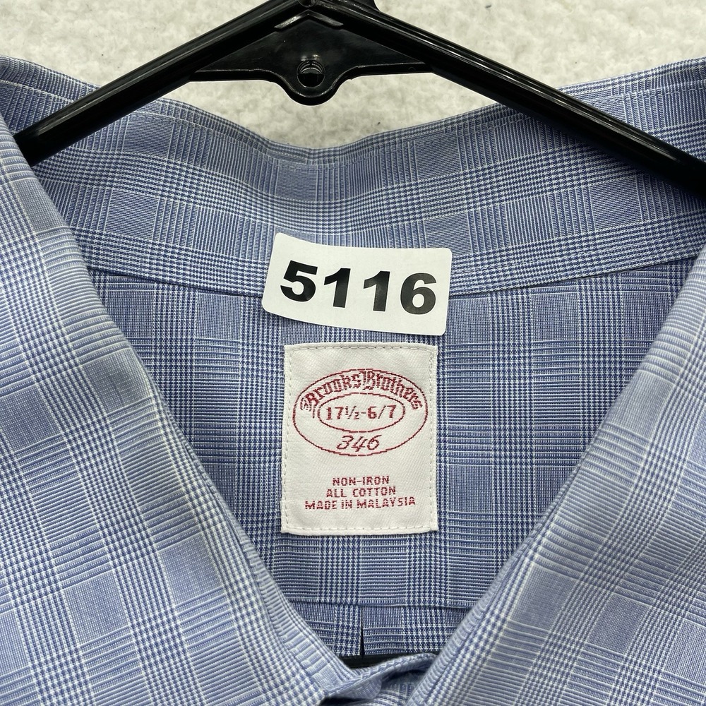 Brooks Brothers Dress Shirt Mens 17.5 6/7 Blue Glen Plaid Button Down 346 Preppy - Picture 10 of 10